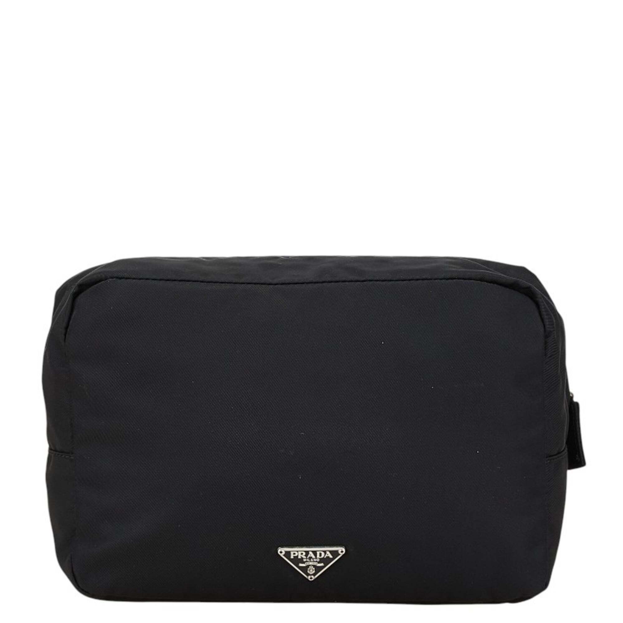 Prada Triangle Logo Plate Pouch Black Nylon Women's Prada